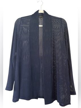 Eileen Fisher Navy Open-Front Textured Knit Cardigan